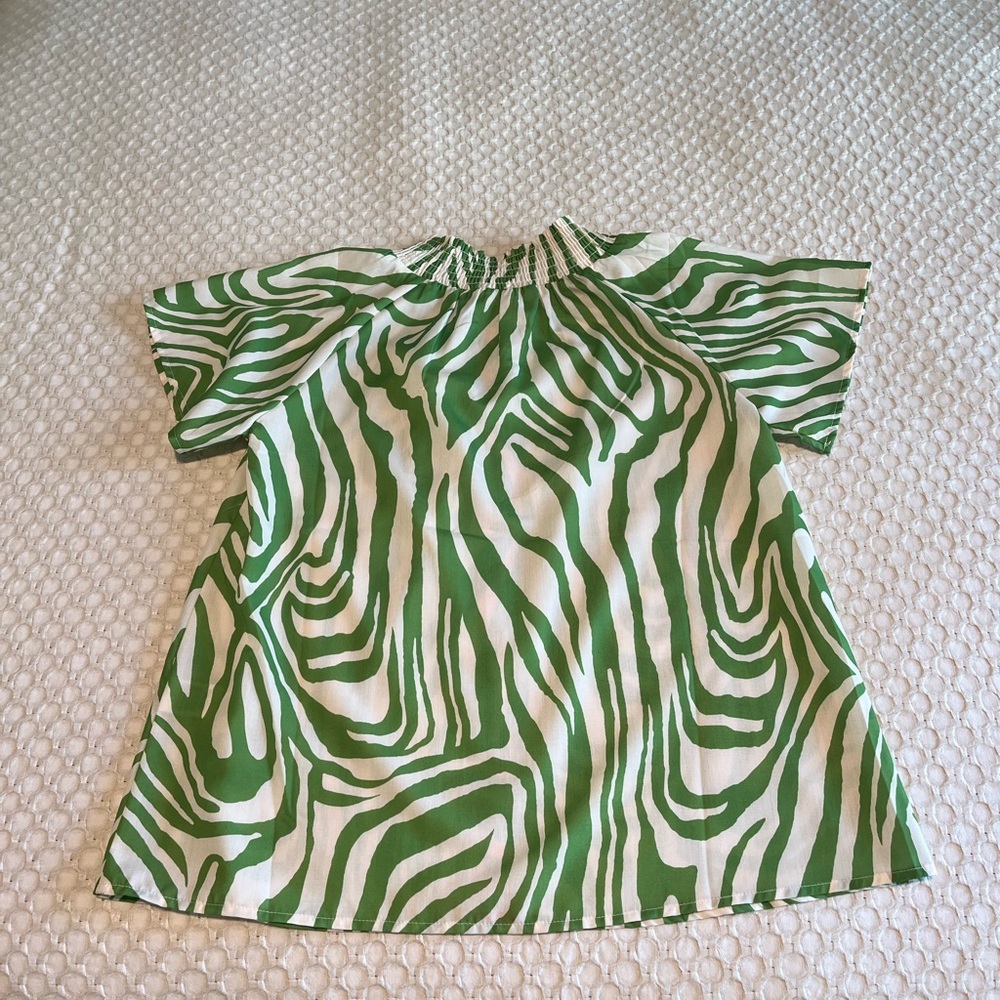 THML Green and White Zebra-Print Short Sleeve Top with Red Stripe - Picture 3 of 3